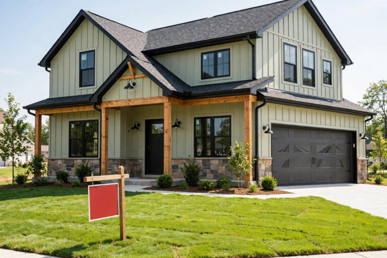 New construction home with sold sign